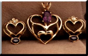 14K gold heart pendant and earrings